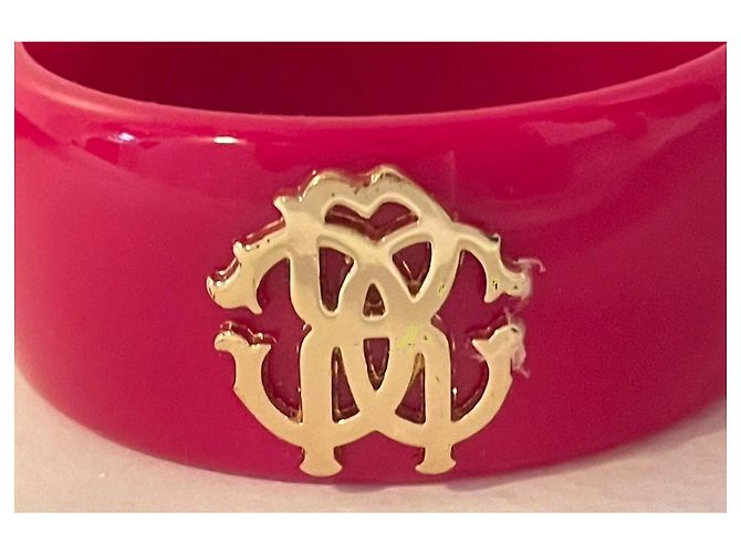 Bracciale Bangle Roberto Cavalli in resina fucsia con logo dorato D'oro Fuschia - vista 9
