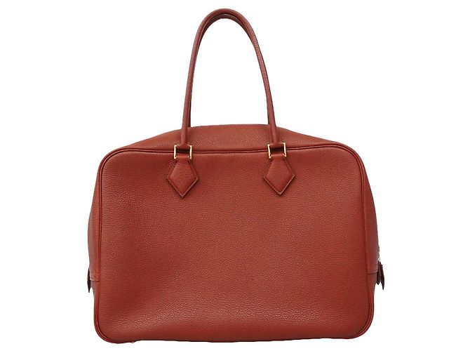 Hermès Bolso Tote Hermes Plume 32 Togo Brick Castaño - vista 12