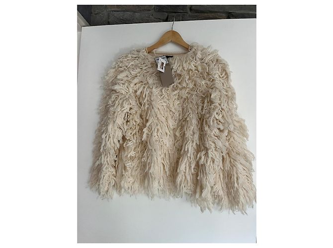 Massimo Dutti Pull Bouclé en Alpaga Couleur Crème Écru - vue 12