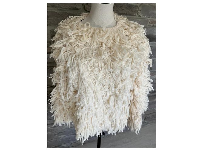 Massimo Dutti Pull Bouclé en Alpaga Couleur Crème Écru - vue 2