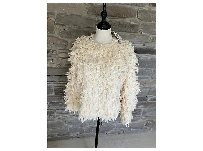 Massimo Dutti Pull Bouclé en Alpaga Couleur Crème Écru - vue 3