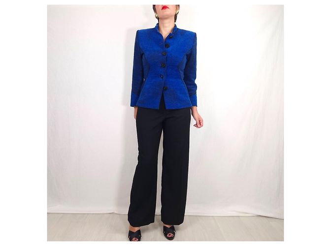 Yves Saint Laurent Giacca Variation Blu Elettrico Nero - vista 10