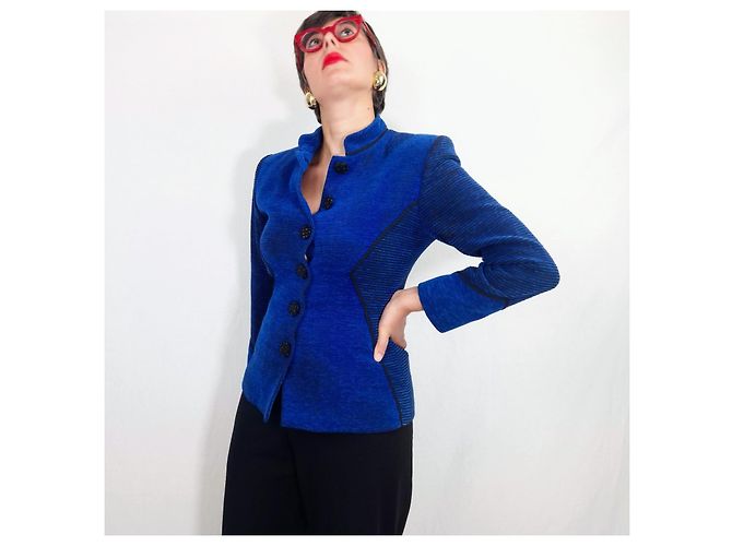 Yves Saint Laurent Giacca Variation Blu Elettrico Nero - vista 6