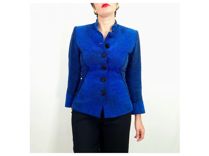 Yves Saint Laurent Giacca Variation Blu Elettrico Nero - vista 7