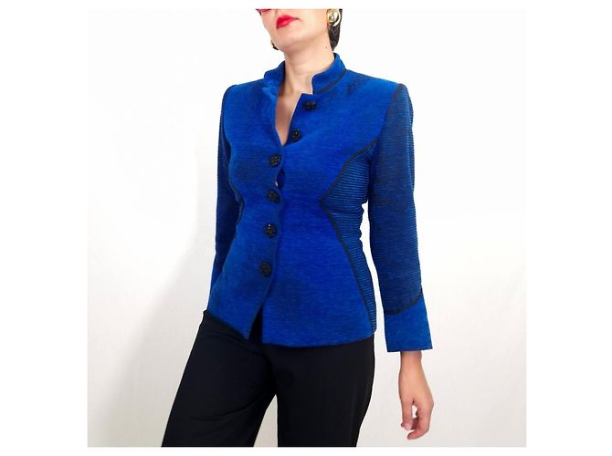 Yves Saint Laurent Giacca Variation Blu Elettrico Nero - vista 8