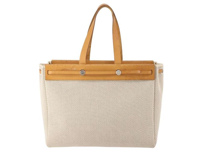 Hermès Bolso Tote HERMES Herbag Cabas GM Tower Ash Beige Silver Auth 199376A Plata - vista 13