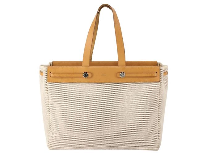 Hermès Bolso Tote HERMES Herbag Cabas GM Tower Ash Beige Silver Auth 199376A Plata - vista 2