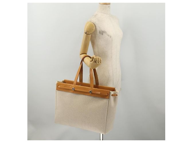Hermès Bolso Tote HERMES Herbag Cabas GM Tower Ash Beige Silver Auth 199376A Plata - vista 25
