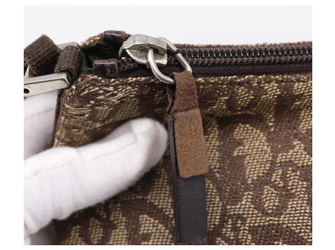 Pouch Accessori Christian Dior Trotter Canvas Beige Argento Auth 204663 - vista 19