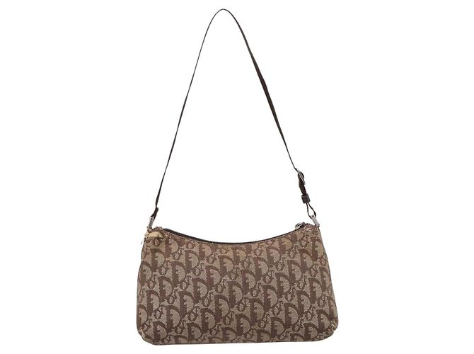 Pouch Accessori Christian Dior Trotter Canvas Beige Argento Auth 204663 - vista 2