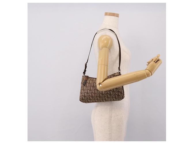 Pouch Accessori Christian Dior Trotter Canvas Beige Argento Auth 204663 - vista 24