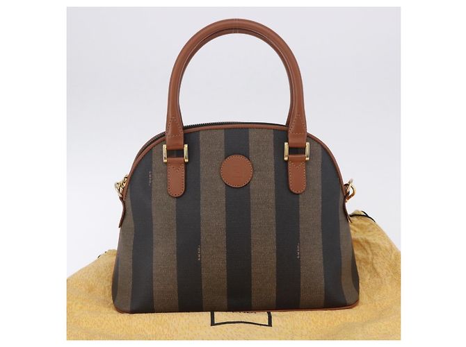 Pequin Borsa a mano FENDI Pecan Canvas PVC 2way Nero Marrone Auth ki6816V - vista 12