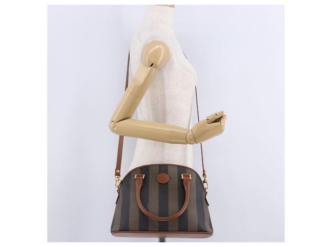 Pequin Borsa a mano FENDI Pecan Canvas PVC 2way Nero Marrone Auth ki6816V - vista 25