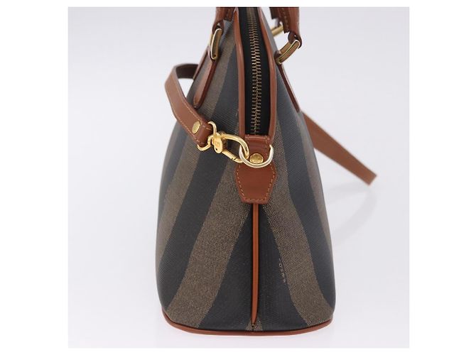 Pequin Borsa a mano FENDI Pecan Canvas PVC 2way Nero Marrone Auth ki6816V - vista 3