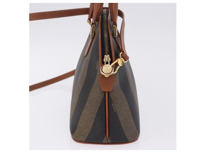 Pequin Borsa a mano FENDI Pecan Canvas PVC 2way Nero Marrone Auth ki6816V - vista 4