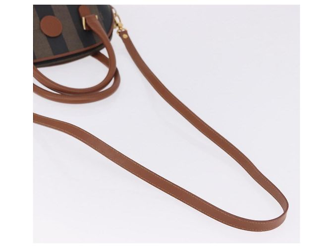 Pequin Borsa a mano FENDI Pecan Canvas PVC 2way Nero Marrone Auth ki6816V - vista 8