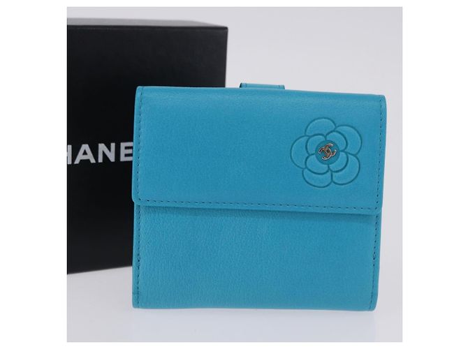 Portafoglio CHANEL Camelia in pelle blu argento CC Auth 204106M - vista 12