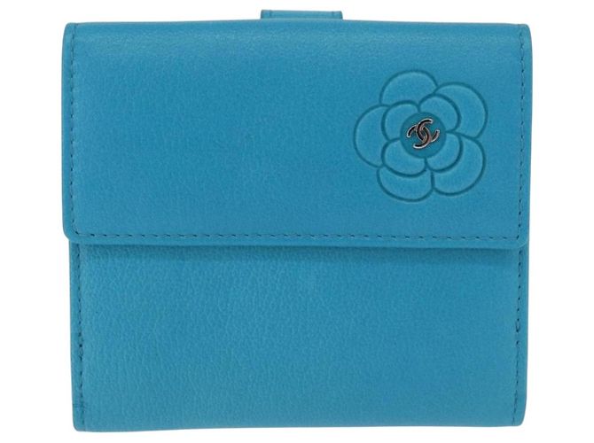 Portafoglio CHANEL Camelia in pelle blu argento CC Auth 204106M - vista 13
