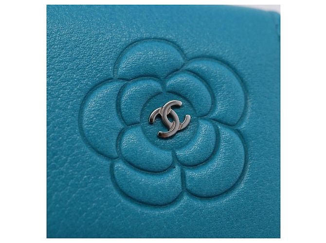 Portafoglio CHANEL Camelia in pelle blu argento CC Auth 204106M - vista 17