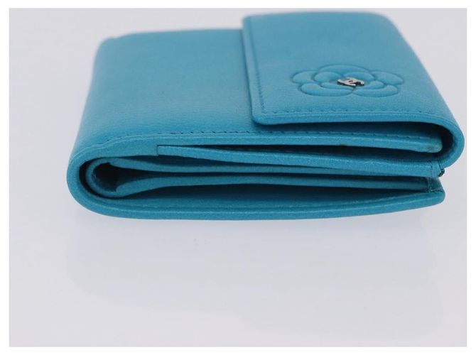 Portafoglio CHANEL Camelia in pelle blu argento CC Auth 204106M - vista 3