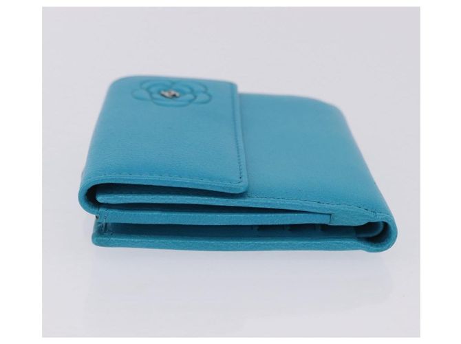 Portafoglio CHANEL Camelia in pelle blu argento CC Auth 204106M - vista 4