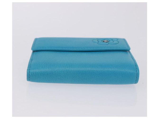 Portafoglio CHANEL Camelia in pelle blu argento CC Auth 204106M - vista 6