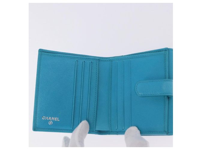 Portafoglio CHANEL Camelia in pelle blu argento CC Auth 204106M - vista 8