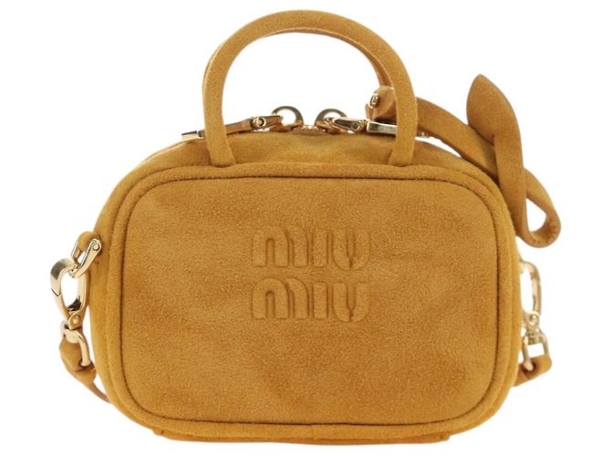 Borsa Micro Miu Miu in camoscio 2way Yellow Gold Auth 203262M D'oro Giallo - vista 13