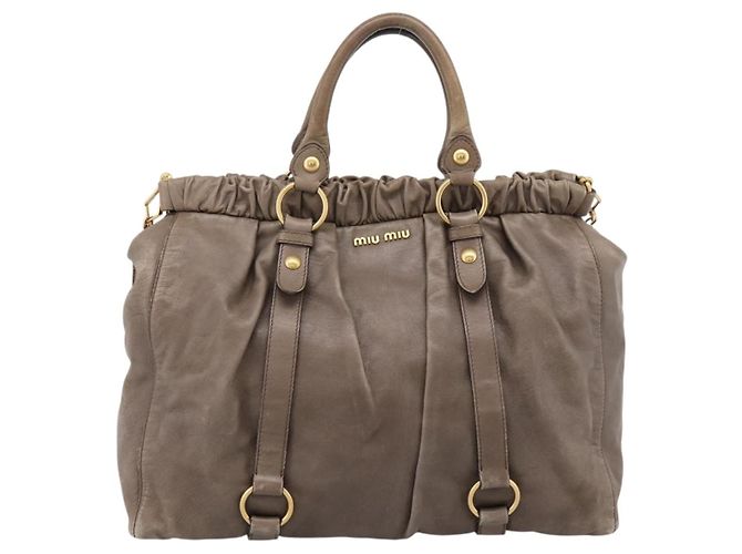 Borsa Tote Miu Miu Vitter Lux 2way Beige Gold Auth 204047A D'oro - vista 13