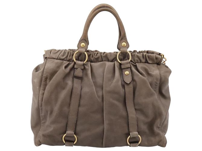 Borsa Tote Miu Miu Vitter Lux 2way Beige Gold Auth 204047A D'oro - vista 2