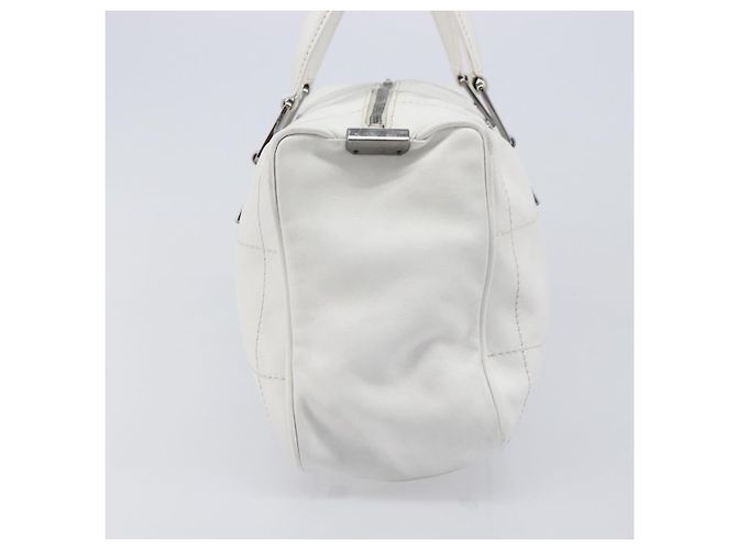 Borsa Boston CHANEL Choco Bar in pelle bianca e argento CC Auth 203440V Bianco - vista 3