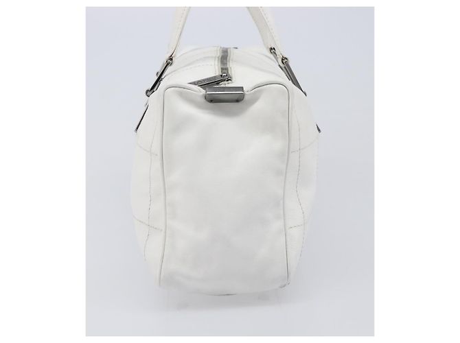 Borsa Boston CHANEL Choco Bar in pelle bianca e argento CC Auth 203440V Bianco - vista 4