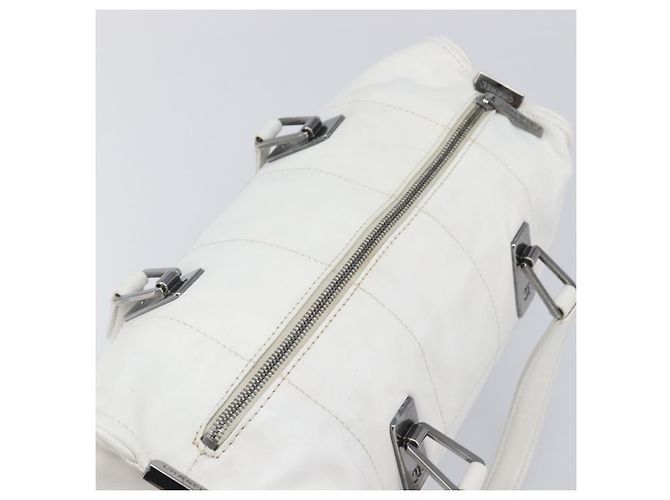 Borsa Boston CHANEL Choco Bar in pelle bianca e argento CC Auth 203440V Bianco - vista 7