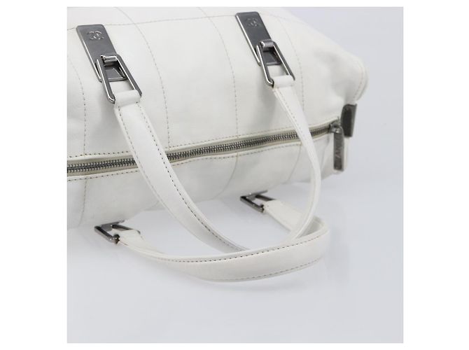 Borsa Boston CHANEL Choco Bar in pelle bianca e argento CC Auth 203440V Bianco - vista 8