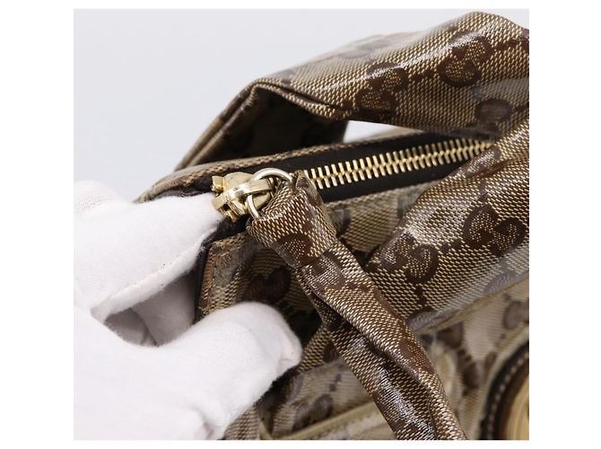 Borsa GUCCI GG Crystal Coated Canvas Beige Gold 197020 Auth 201445 D'oro - vista 10