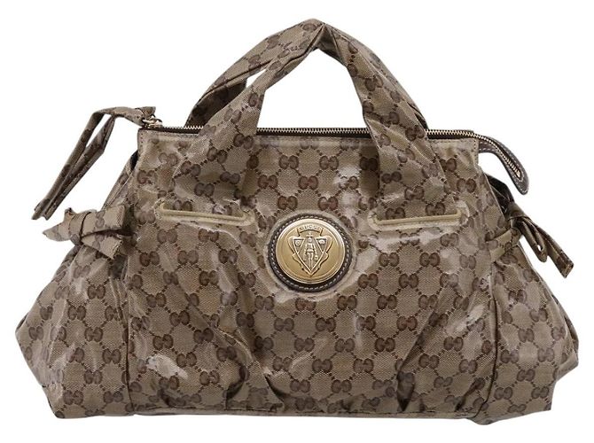 Borsa GUCCI GG Crystal Coated Canvas Beige Gold 197020 Auth 201445 D'oro - vista 13