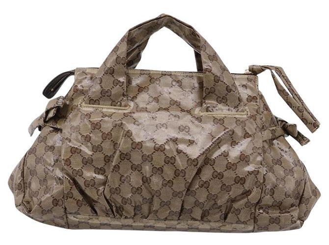 Borsa GUCCI GG Crystal Coated Canvas Beige Gold 197020 Auth 201445 D'oro - vista 2
