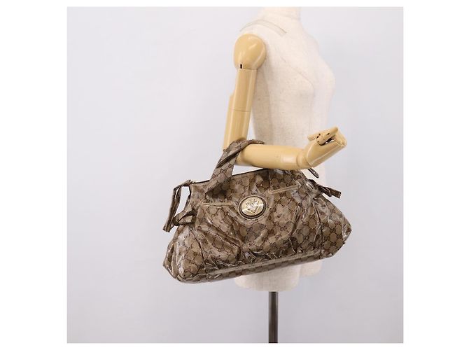 Borsa GUCCI GG Crystal Coated Canvas Beige Gold 197020 Auth 201445 D'oro - vista 25