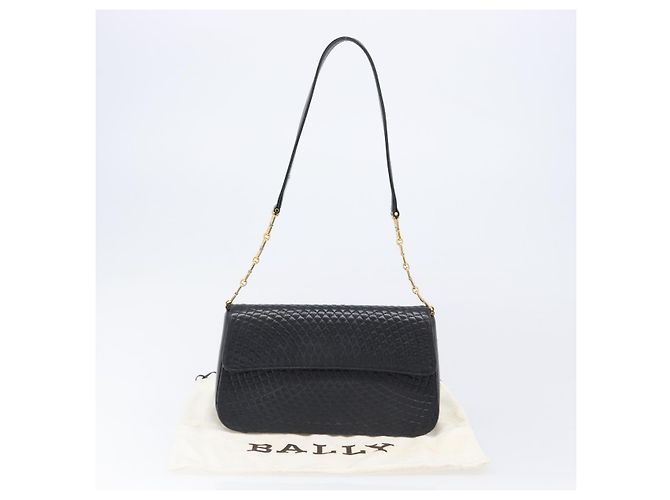 Bolsa de Ombro BALLY em Couro Preto e Dourado Auth BA15556 - vista 12