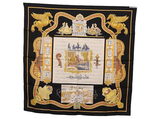 Hermès HERMES Carré 90 Seidentuch "IN SALZBURG" Black Auth ki6855 Schwarz - Ansicht 14