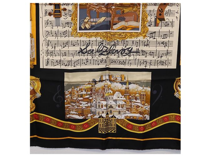 Hermès HERMES Carré 90 Seidentuch "IN SALZBURG" Black Auth ki6855 Schwarz - Ansicht 9