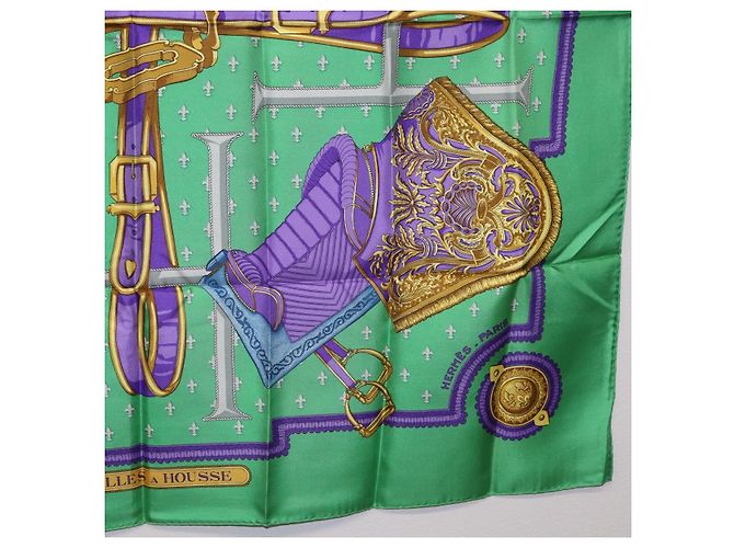 Hermès Pañuelo HERMES Carre 90 Seda Verde Auth 200005M - vista 10