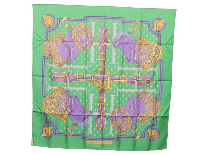 Hermès Pañuelo HERMES Carre 90 Seda Verde Auth 200005M - vista 13