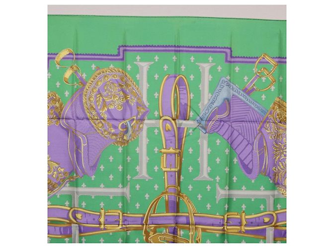 Hermès Pañuelo HERMES Carre 90 Seda Verde Auth 200005M - vista 16