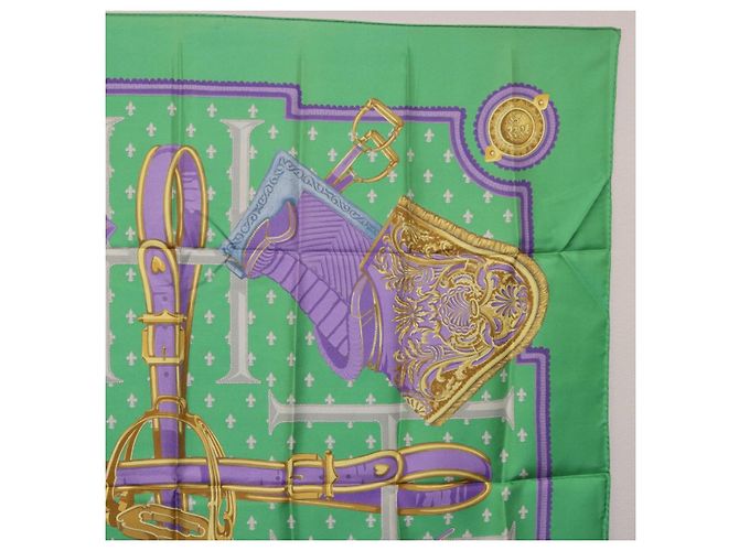 Hermès Pañuelo HERMES Carre 90 Seda Verde Auth 200005M - vista 17