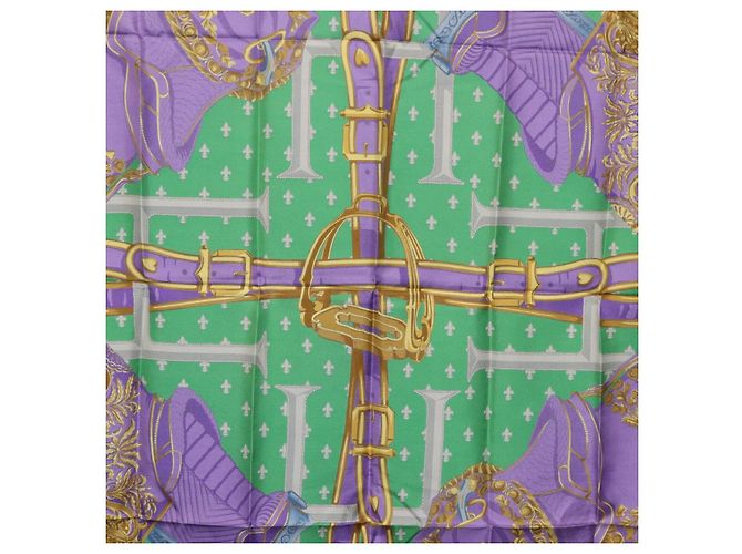 Hermès Pañuelo HERMES Carre 90 Seda Verde Auth 200005M - vista 19