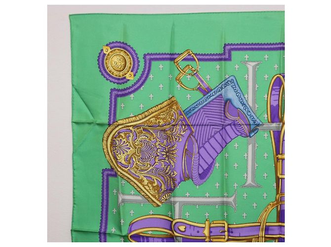 Hermès Pañuelo HERMES Carre 90 Seda Verde Auth 200005M - vista 2