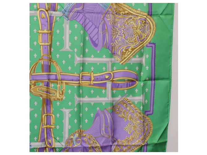 Hermès Pañuelo HERMES Carre 90 Seda Verde Auth 200005M - vista 20