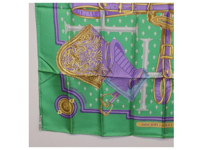Hermès Pañuelo HERMES Carre 90 Seda Verde Auth 200005M - vista 21