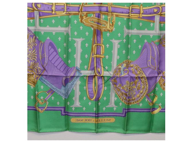 Hermès Pañuelo HERMES Carre 90 Seda Verde Auth 200005M - vista 22